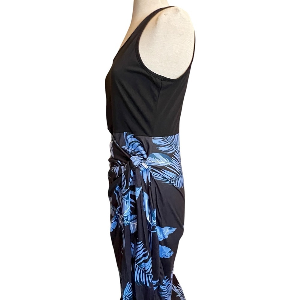 Black and Blue Leaf Print Women's Swim Dress - Picture 5 of 8